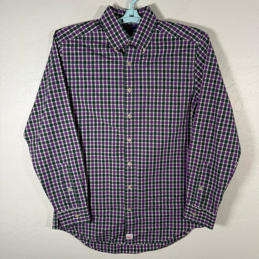 Vineyard‎ Vines Shirt Mens Medium Purple Green Gingham Slim Fit Murray Shirt